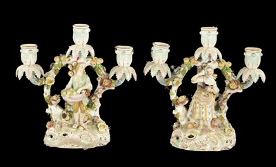 Lot 364 - A PAIR OF LATE 19TH CENTURY DRESDEN CANDELABRA