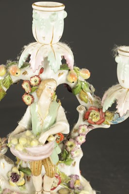 Lot 364 - A PAIR OF LATE 19TH CENTURY DRESDEN CANDELABRA