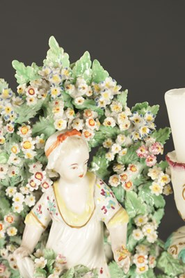 Lot 186 - A PAIR OF LATE 19TH CENTURY DERBY BOCAGE CANDLESTICK FIGURES