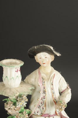 Lot 283 - A PAIR OF MID 18TH CENTURY DERBY CANDLESTICK FIGURES
