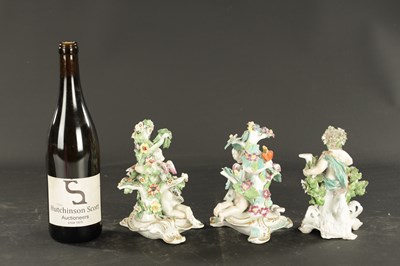 Lot 330 - TWO MID 18TH CENTURY DERBY FIGURES OF CHERUBS TOGETHER WITH A SINGLE FIGURE CHAMBERSTICK OF A CHERUB