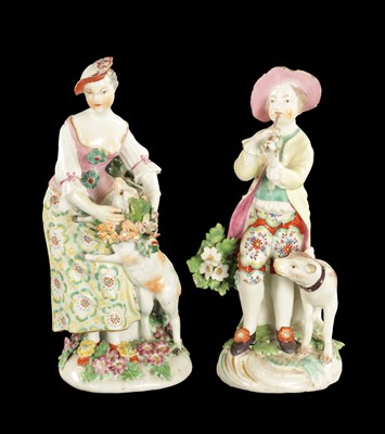 Lot 384 - A PAIR OF MID 18TH CENTURY DERBY FIGURES SHEPHERD AND SHEPHERDESS