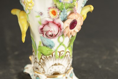 Lot 180 - A PAIR OF EARLY 19TH CENTURY SPODE SPILL VASES WITH BIRDS AND FLOWERS