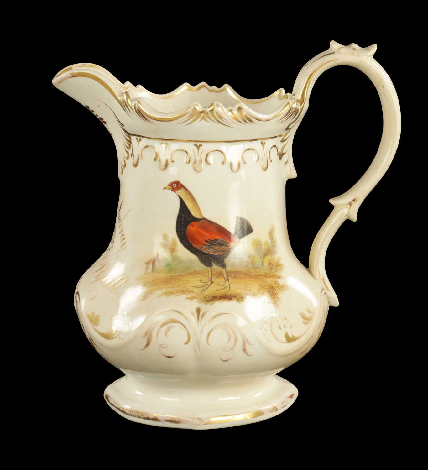 Lot 50 - A STAFFORDSHIRE PORCELAIN COCK FIGHTING JUG DATED 1852