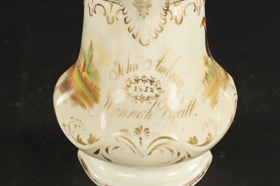 Lot 50 - A STAFFORDSHIRE PORCELAIN COCK FIGHTING JUG DATED 1852