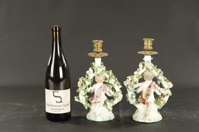 Lot 316 - A PAIR OF MID 18TH CENTURY DERBY PORCELAIN CANDLESTICKS