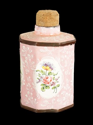 Lot 202 - A LATE 18TH CENTURY BILSTON ENAMEL TEA CADDY