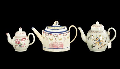 Lot 348 - THREE LATE 18TH CENTURY ENGLISH PORCELAIN TEAPOTS