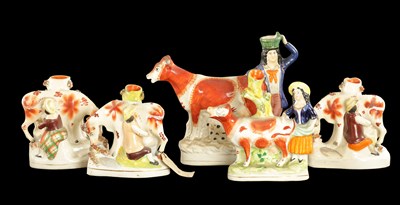 Lot 112 - A COLLECTION OF FIVE MID 19TH CENTURY STAFFORDSHIRE PORCELAIN