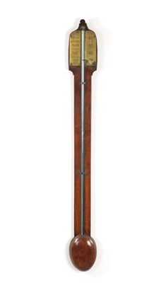 Lot 801 - AN 18TH CENTURY PROVINCIAL WALNUT STICK BAROMETER