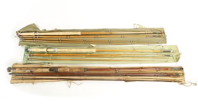 Lot 642 - A COLLECTION OF THREE VINTAGE HARDY SALMON RODS.