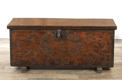 Lot 1411 - A 17TH CENTURY ITALIAN FRUITWOOD COFFER