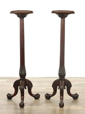 Lot 1406 - A PAIR OF LATE 19TH CENTURY MAHOGANY TORCHERES