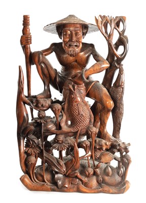 Lot 416 - A 19TH CENTURY CHINESE HARDWOOD CARVED FIGURAL SCULPTURE