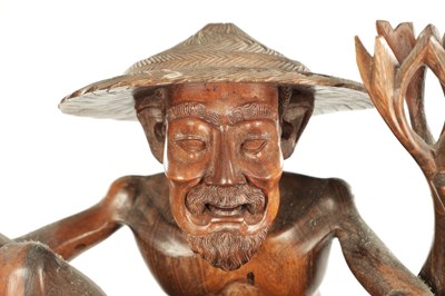 Lot 416 - A 19TH CENTURY CHINESE HARDWOOD CARVED FIGURAL SCULPTURE
