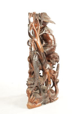 Lot 416 - A 19TH CENTURY CHINESE HARDWOOD CARVED FIGURAL SCULPTURE