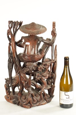 Lot 416 - A 19TH CENTURY CHINESE HARDWOOD CARVED FIGURAL SCULPTURE