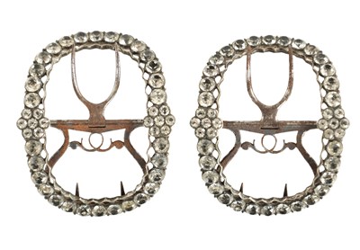 Lot 660 - A PAIR OF GEORGE III FINELY CUT STEELWORK AND DIAMANTINE BOWED SHOE BUCKLES