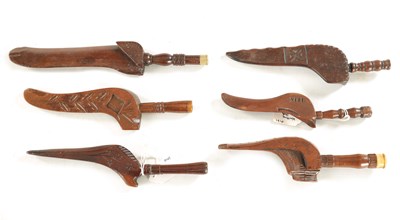 Lot 740 - A COLLECTION OF SIX 18TH / 19TH CENTURY CARVED AND OTHER FRUITWOOD KNITTING STICKS