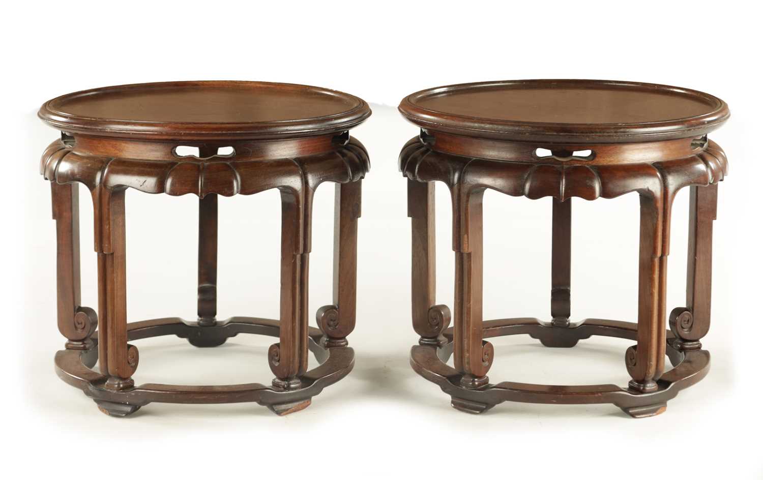 Lot 182 - A PAIR OF 19TH CENTURY CHINESE HARDWOOD VASE STANDS