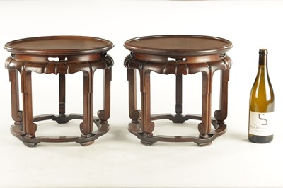 Lot 182 - A PAIR OF 19TH CENTURY CHINESE HARDWOOD VASE STANDS