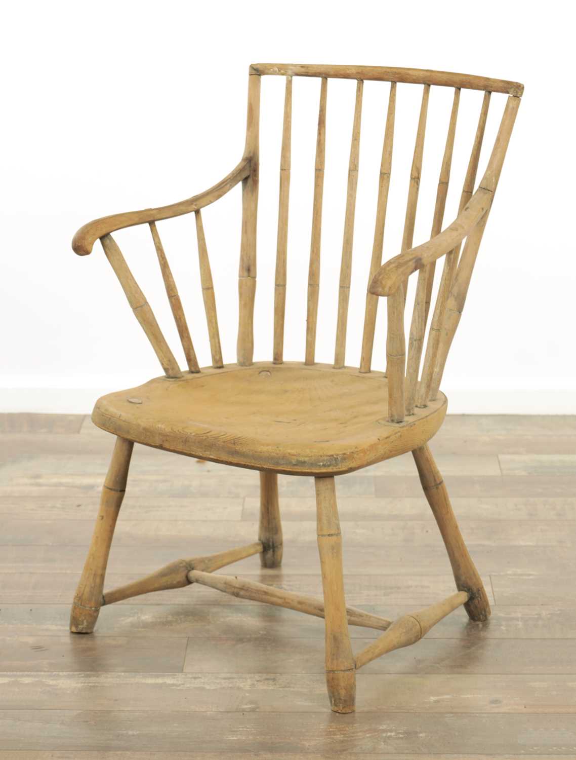 Lot 1332 - A 19TH CENTURY AMERICAN STICK BACK CHAIR