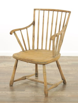 Lot 1332 - A 19TH CENTURY AMERICAN STICK BACK CHAIR