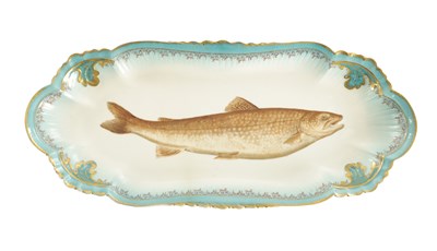 Lot 46 - A LATE 19TH CENTURY FRENCH GLAZED POTTERY SALMON DISH