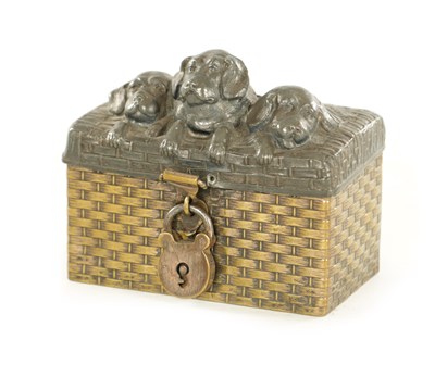 Lot 721 - A LATE 19TH CENTURY WMF NOVELTY PEWTER AND BRASS MONEY BOX