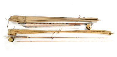 Lot 597 - A COLLECTION OF THREE VINTAGE FISCHING RODS WITH REELS