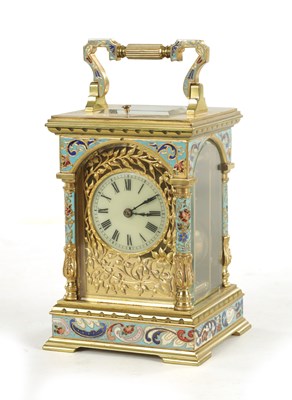 Lot 1120 - A LATE 19TH CENTURY FRENCH CHAMPLEVE ENAMEL REPEATING CARRIAGE CLOCK