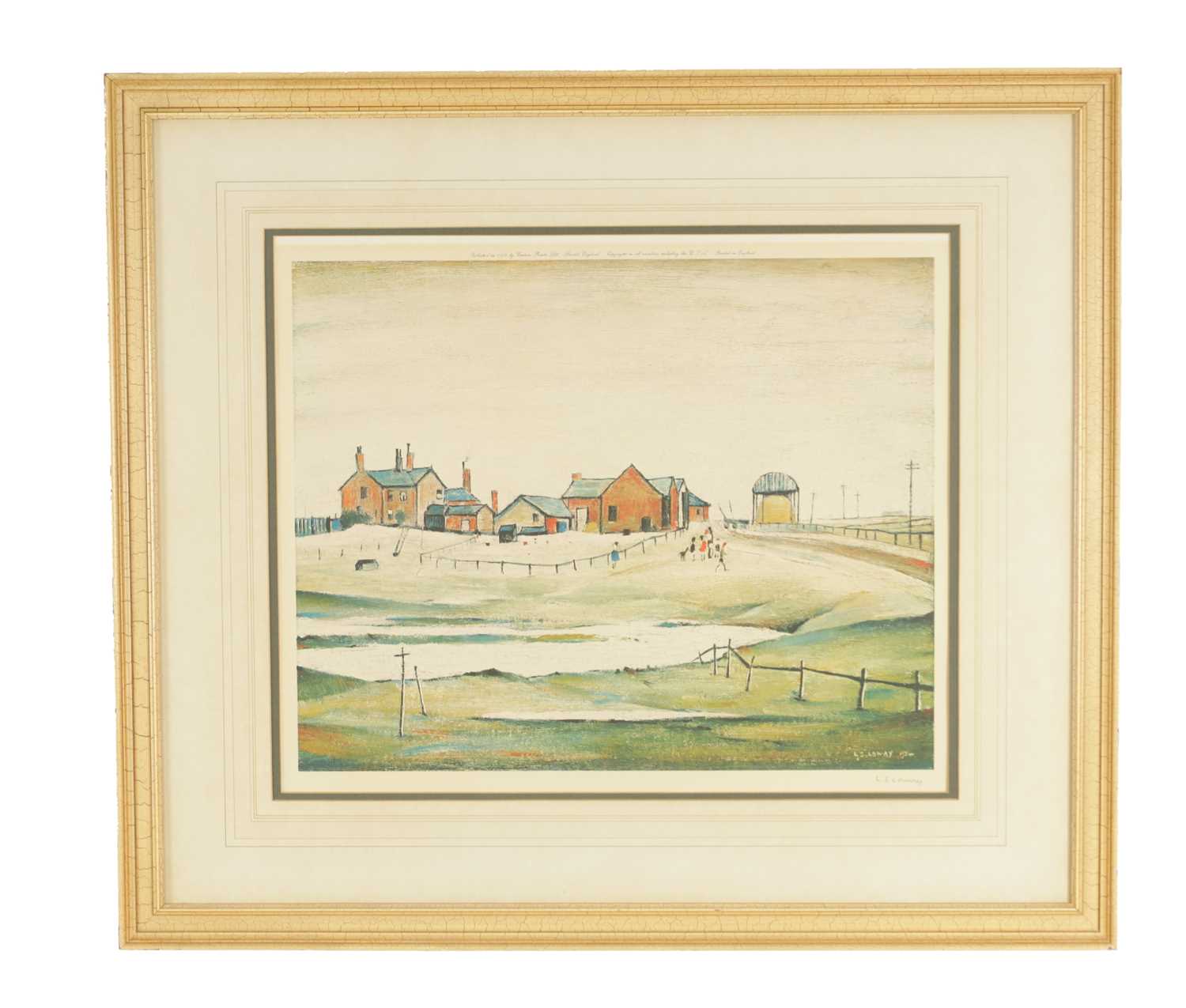 Lot 966 - A 20TH CENTURY L. S. LOWRY SIGNED PRINT 'LANDSCAPE WITH FARM BUILDINGS'