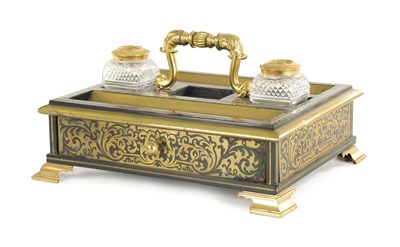 Lot 711 - A REGENCY EBONISED AND ORMOLU AND BOULLE WORK DESK STAND