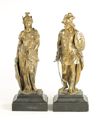 Lot 768 - ANTOINE AUGUSTIN PRÉAULT (1809-1879). A PAIR OF 19TH CENTURY GILT BRONZE FIGURE GROUPS