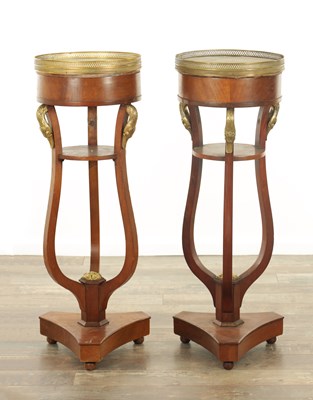 Lot 1334 - A PAIR OF 19TH CENTURY RUSSIAN STYLE MAHOGANY JARDINIERE STANDS