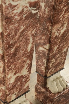 Lot 1290 - A PAIR OF REGENCY STYLE ROUGE AND WHITE MARBLE TAPERING COLUMNS