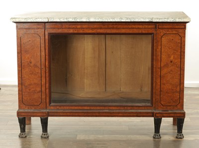 Lot 1350 - A FINE REGENCY BURR ELM AND INLAID SIDE CABINET IN THE MANNER OF THOMAS HOPE