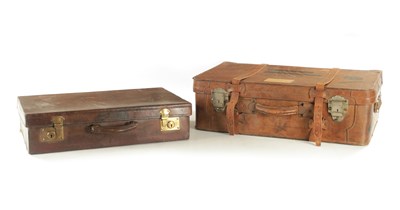 Lot 680 - TWO VINTAGE LEATHER SUITCASES