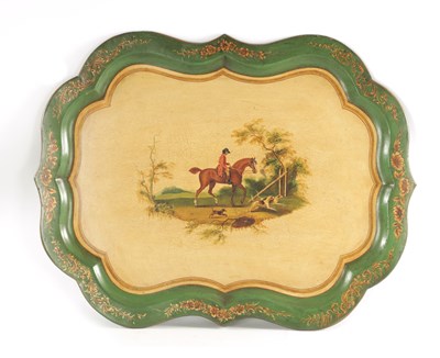 Lot 806 - A LARGE 19TH CENTURY PAPER MACHE LACQUERED TRAY