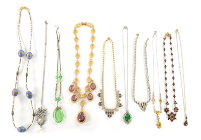 Lot 457 - A COLLECTION OF TEN VINTAGE NECKLACES OF VARIOUS BASE METALS AND SILVER