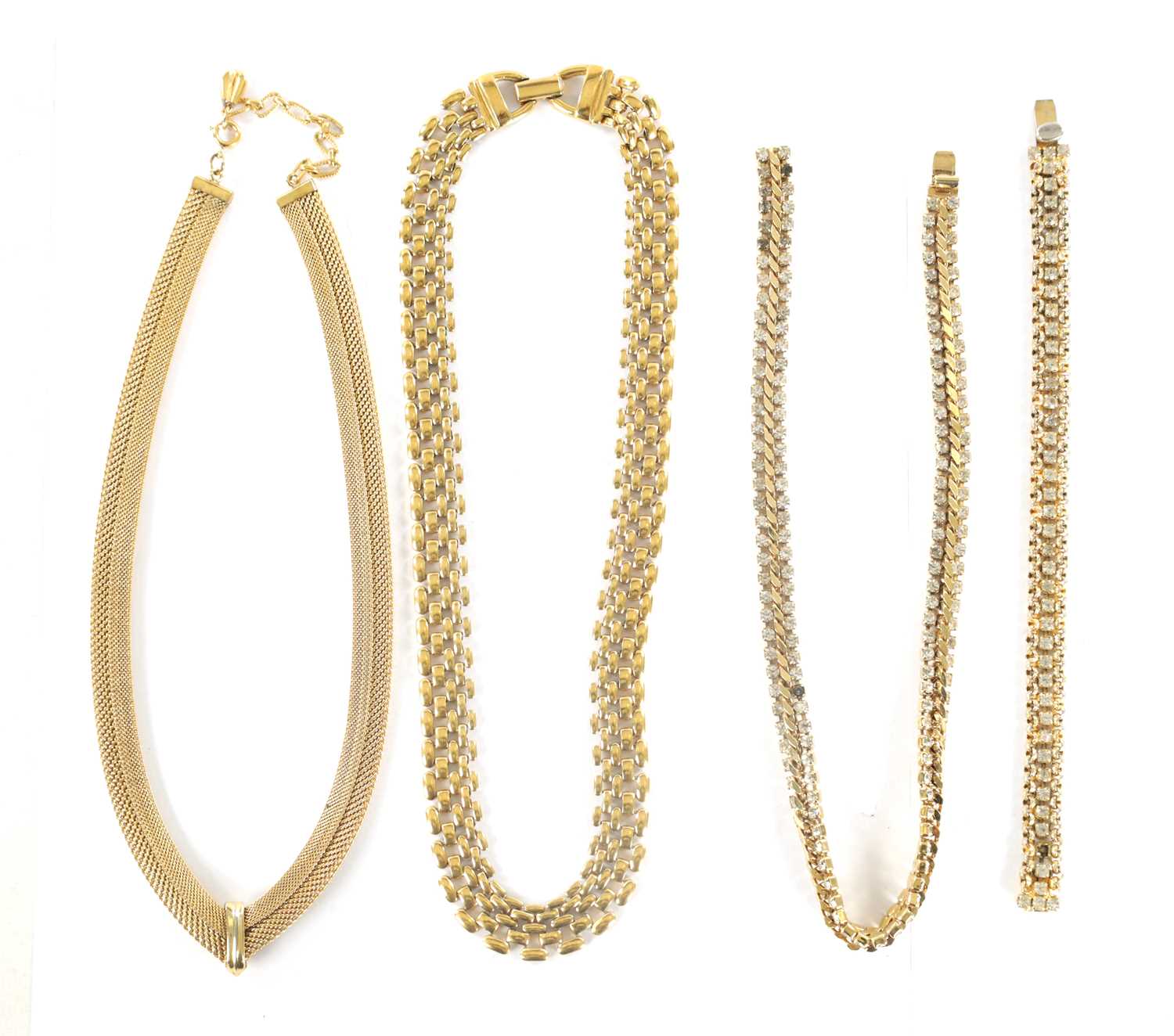 Lot 449 - A COLLECTION OF THREE GOLD-PLATED NECKLACES AND A BRACELET