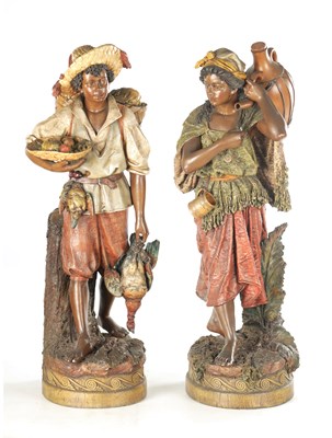 Lot 841 - A LARGE PAIR OF 19TH CENTURY GOLDSCHEIDER TERRACOTTA FIGURES