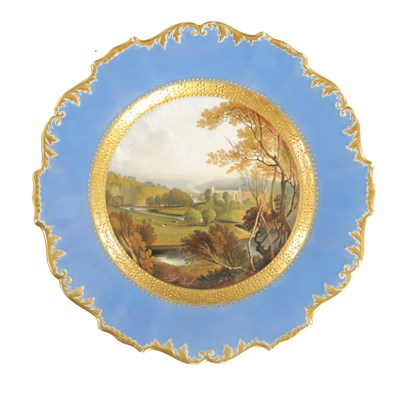 Lot 234 - A 19TH CENTURY DANIELS PORCELAIN PLATE VIEW OF BOLTON ABBEY PAINTED IN THE WORKSHOP OF DOE AND ROGERS CIRCA 1815