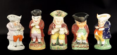 Lot 109 - A COLLECTION OF FIVE MID 19TH CENTURY STAFFORDSHIRE TOBY JUGS