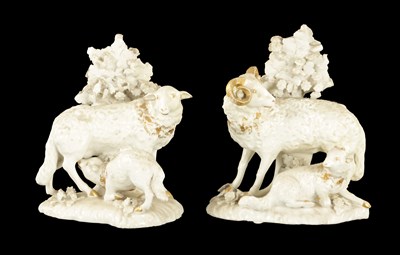 Lot 93 - A PAIR OF LATE 18TH CENTURY DERBY PORCELAIN SHEEP GROUPS