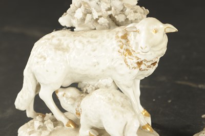 Lot 93 - A PAIR OF LATE 18TH CENTURY DERBY PORCELAIN SHEEP GROUPS
