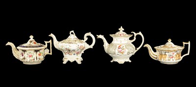 Lot 51 - A COLLECTION OF FOUR MID 19TH CENTURY ENGLISH PORCELAIN TEAPOTS