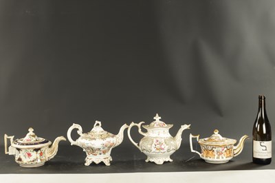 Lot 51 - A COLLECTION OF FOUR MID 19TH CENTURY ENGLISH PORCELAIN TEAPOTS