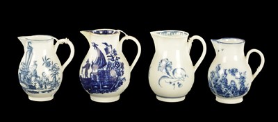 Lot 209 - FOUR EARLY 18TH CENTURY WORCESTER PORCELAIN JUGS