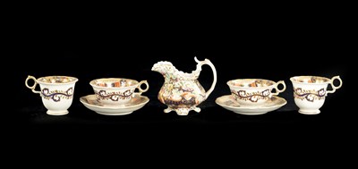 Lot 380 - TWO ENGLISH PORCELAIN TRIOS AND A CREAM JUG CIRCA 1840